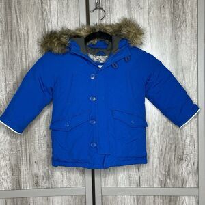 Baby Gap Boy Down Jacket Faux Fur Hood Winter Snow Blue Color Size 3 Years
